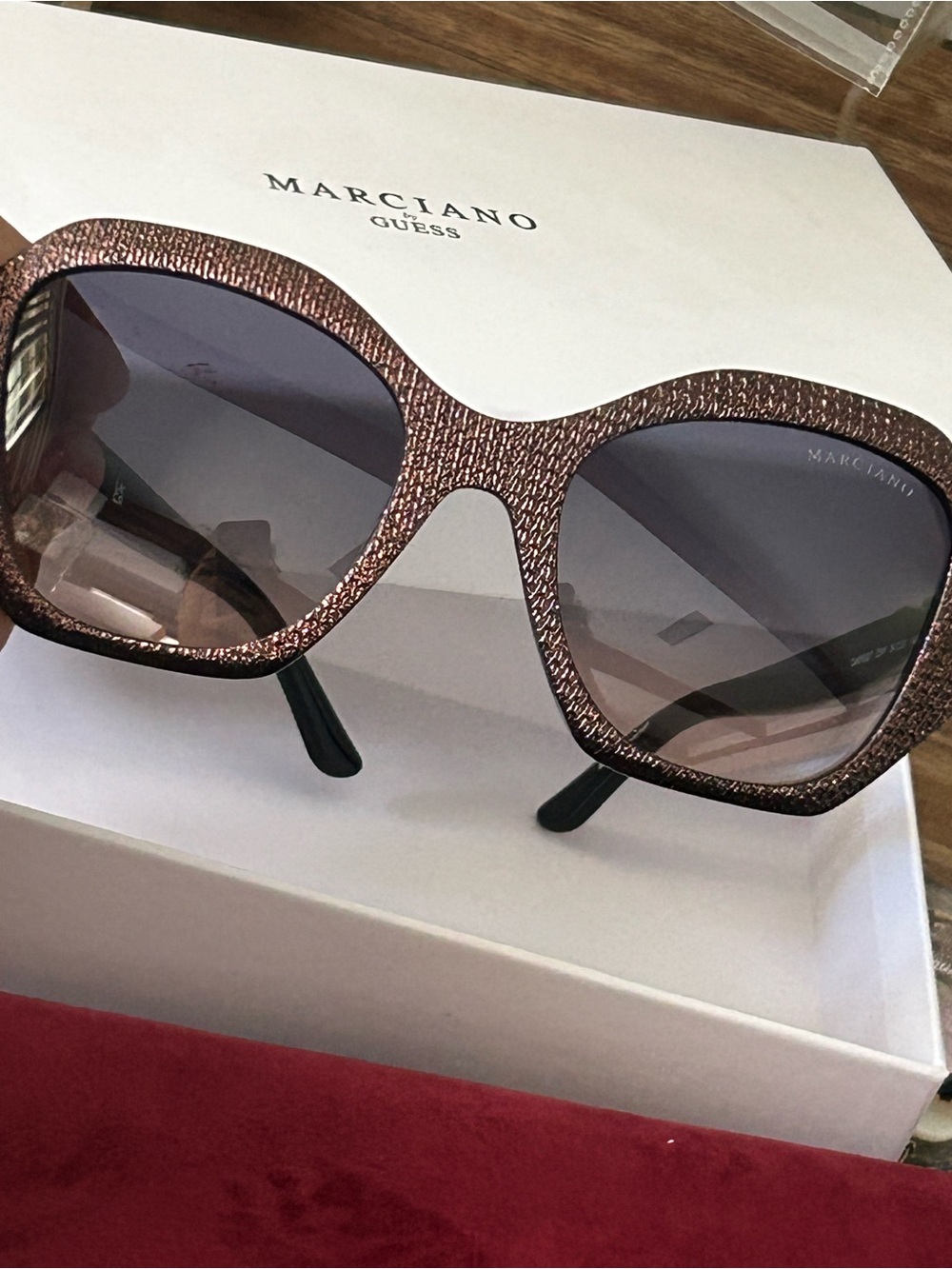 Marciano Oversized Textured Brown Frame Sunglasses with Gradient Lenses